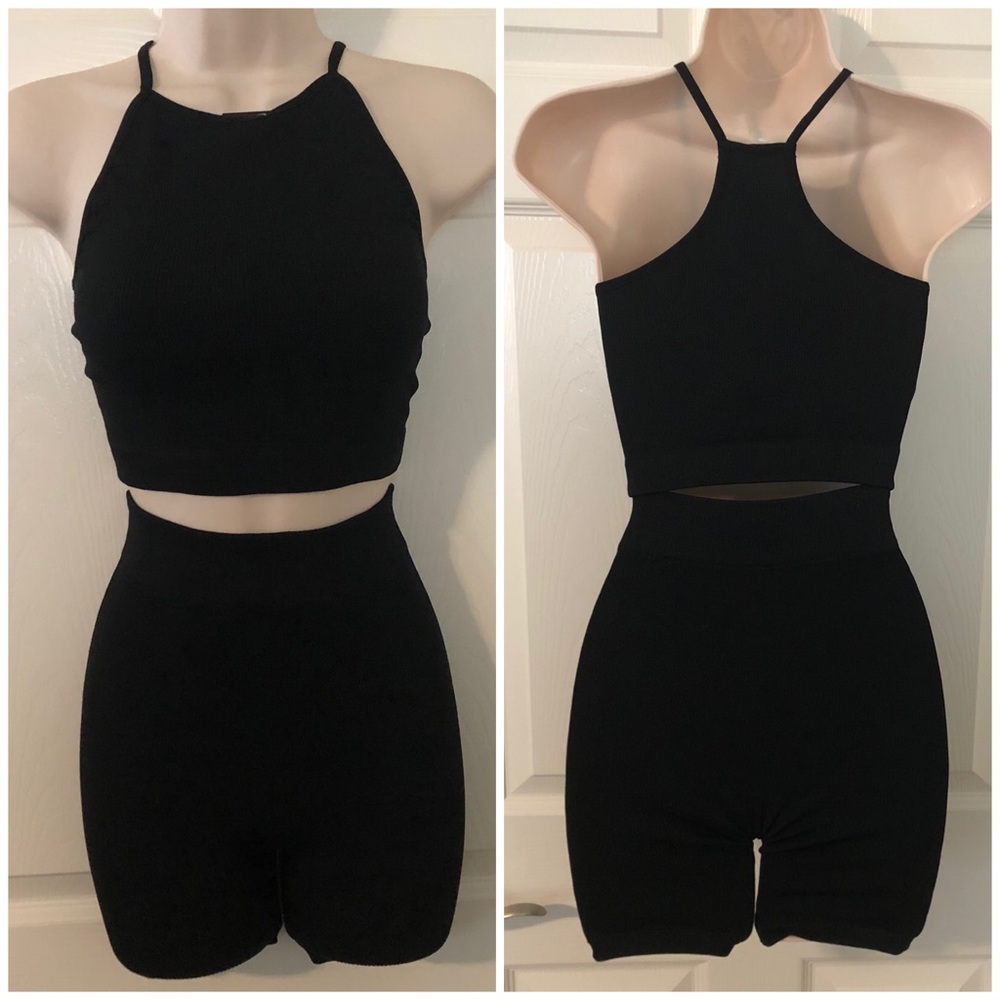 Seamless Ribbed Spaghetti Strap Tank Short Set - Picture 6 of 6